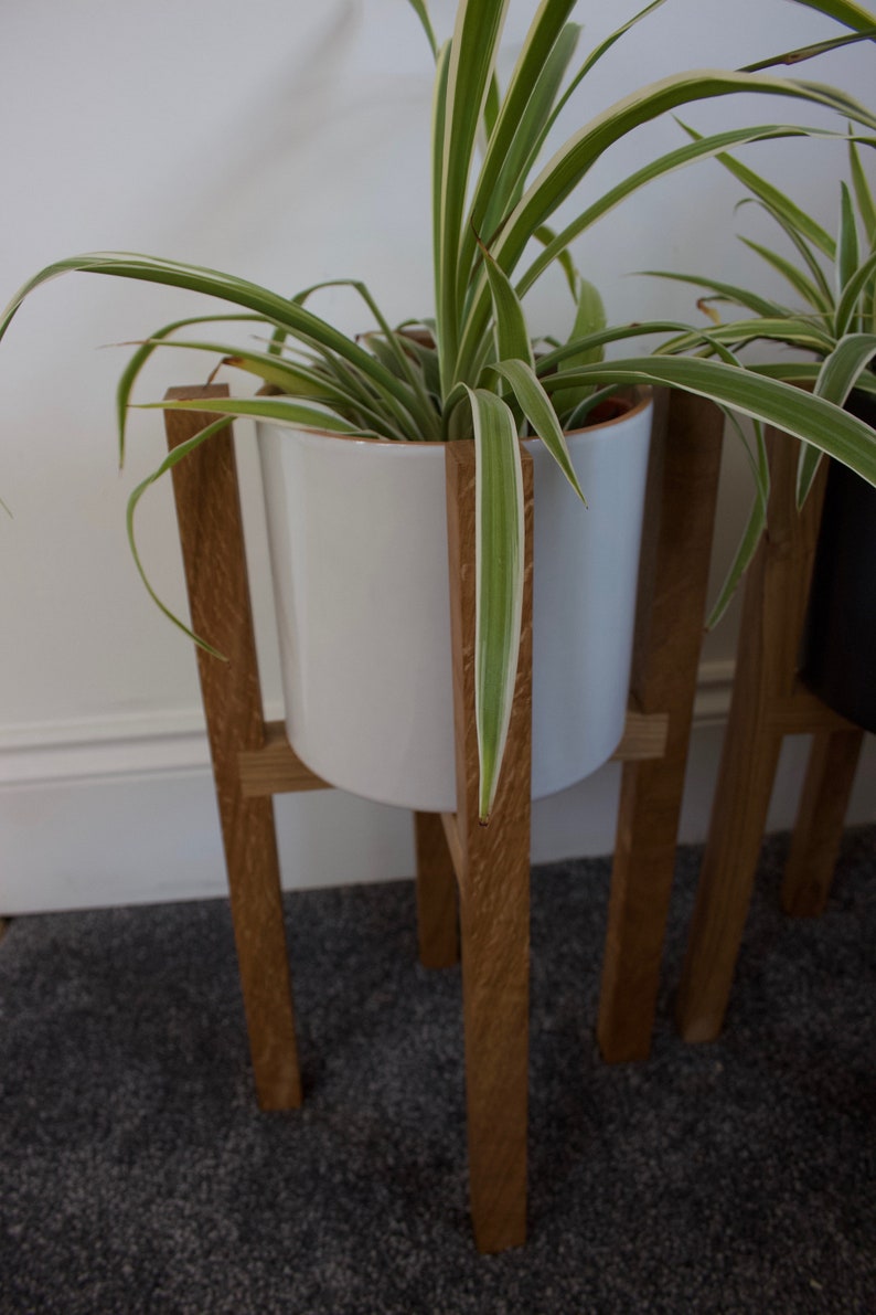 Mid Century Solid Oak Plant Pot Stand Indoor Flower Pot Etsy UK