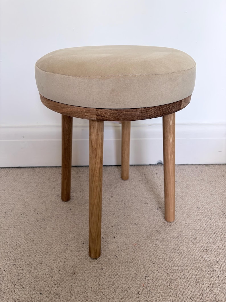 Round Oak and Velvet dressing table Stool upholstered in a Luxury Velvet Fabric image 20