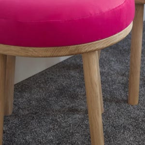 Round Oak and Velvet dressing table Stool upholstered in a Luxury Velvet Fabric image 12