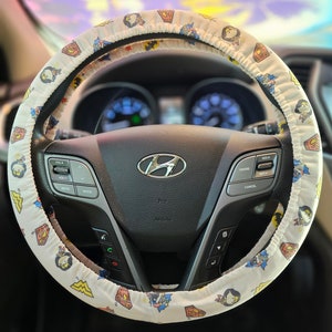 Girl super heros steering wheel cover, super woman, bat girl, super hero women chibi characters
