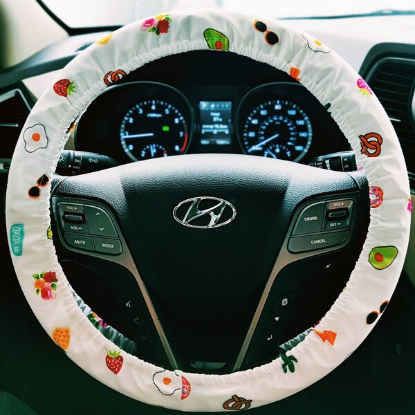 Summer vibes steering wheel cover, fun stickers, avocado, strawberry, sunglasses
