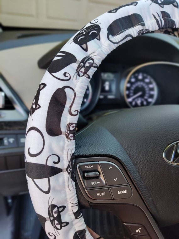 Black cat steering wheel cover crazy cat lady Halloween I love my cat cats superstitious