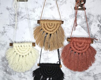 Mini macrame car hanger || Rear view accessory || Car charm || Car accessory || Mini macrame semi-circle hanger || Boho || Gift