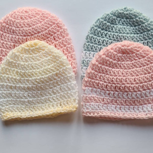 Handmade Crochet Beanie Baby Hat - Newborn, various  colours