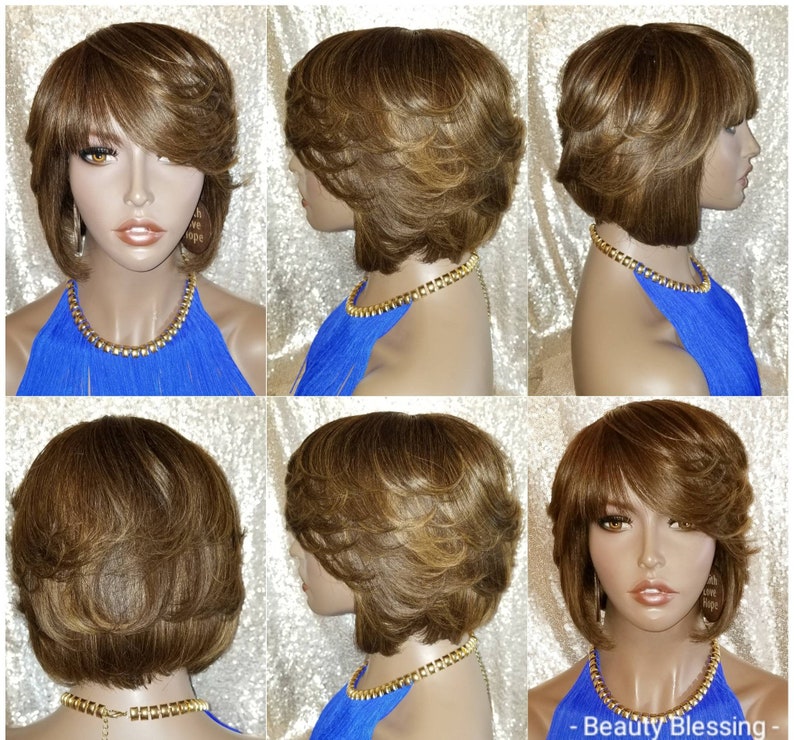 Wig Razor Cut Short Bob Brazilian Remy 100 Human Hair Full Etsy