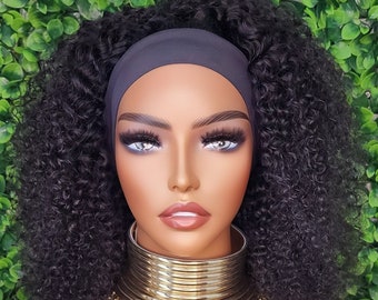 Kinky Curl Headband 100% Human Hair Brazilian Remy Hair Headband Wig Glueless Wig