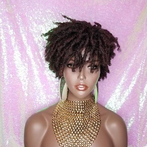 Wig Afrocentric Short Kinky Curly Coil  Coily Twist Dread Lock Natural Style Full Cap Wig 99J Wine Hair Wig