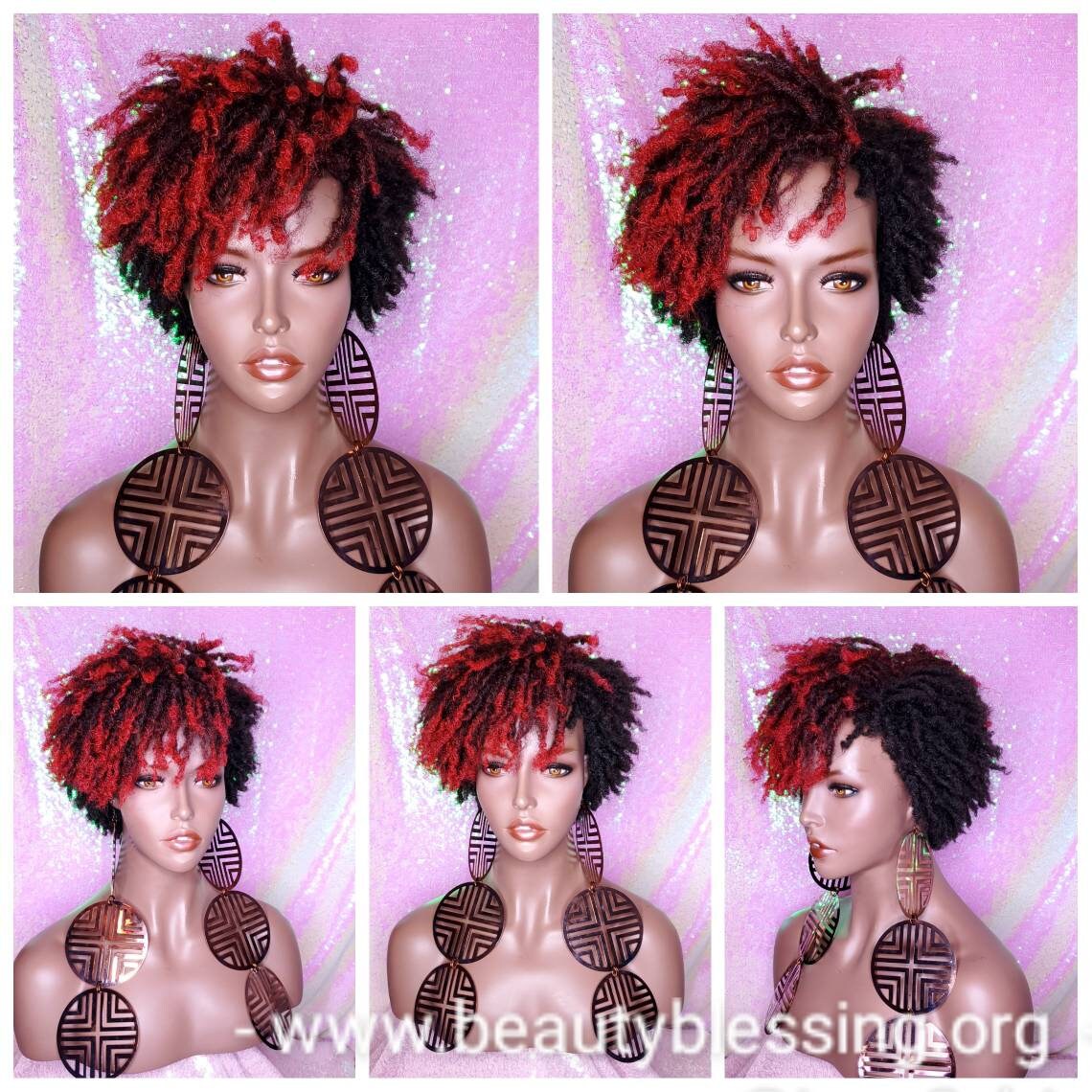 Wig Afrocentric Short Kinky Curly Coil Coily Twist Wig Dread Lock Natural Style Red Hair Wig