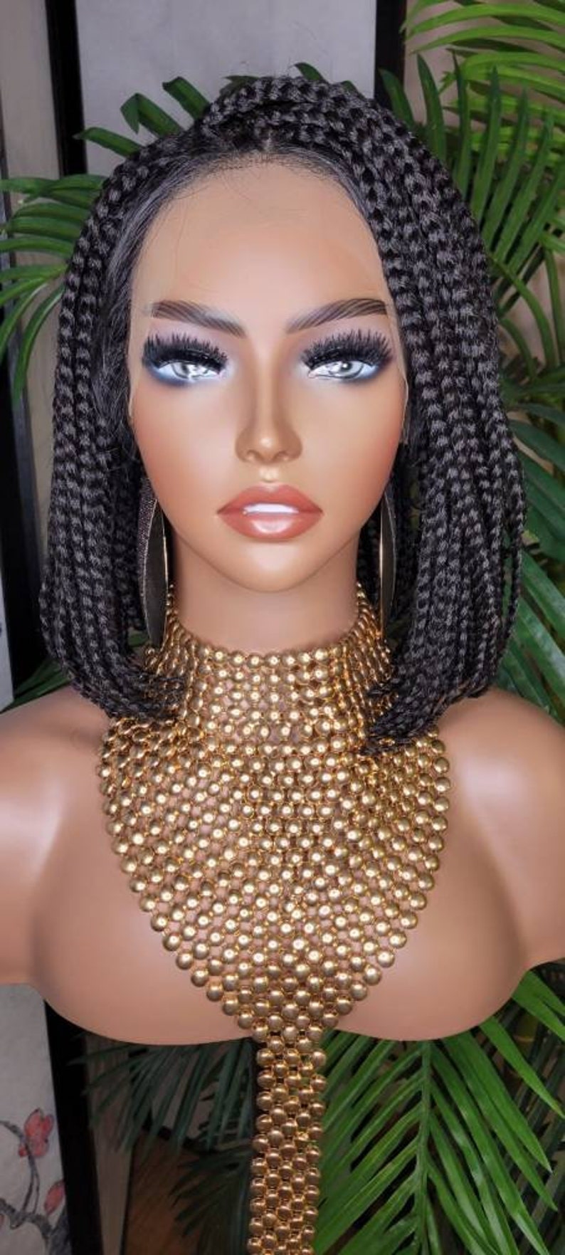 Wig Short Bob Box Braids Bob Lace Wig Flexible Parting Lace Front Wig Small Box Braid Bob Glueless Lace Wig image 7