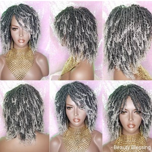 WIG Soft Kinky Twist Locs Natural Style Full Cap Gray Grey Hair Dreadlocks Sister Locs Wig