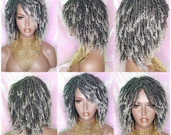 WIG Soft Kinky Twist Locs Natural Style Full Cap Gray Grey Hair Dreadlocks Sister Locs Wig