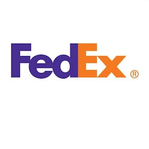 May include: The FedEx logo features the word "FedEx" in a purple and orange colour scheme. The "Fed" portion is in purple, while the "Ex" is in orange. The logo also includes a registered trademark symbol.