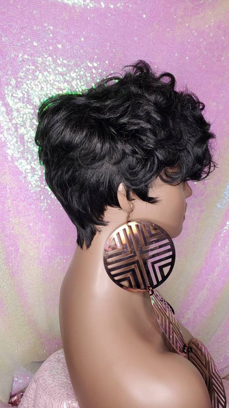 Wig Tapered Short Cut Mohawk Curl Full Cap Wig Pixie Cut Curl Etsy