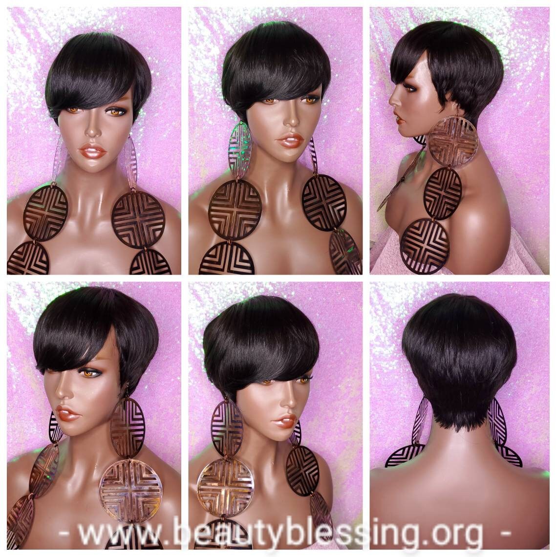 Woman Wig Short Style Pixie Cut Swoop Bang 100% Remy Human - Etsy Woman Wig Short Style Pixie Cut Swoop Bang 100% Remy Human - Etsy