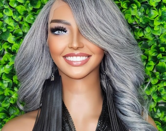 Blue and Gray Lace Front Wig 100% Human Hair. - Etsy display picture 3