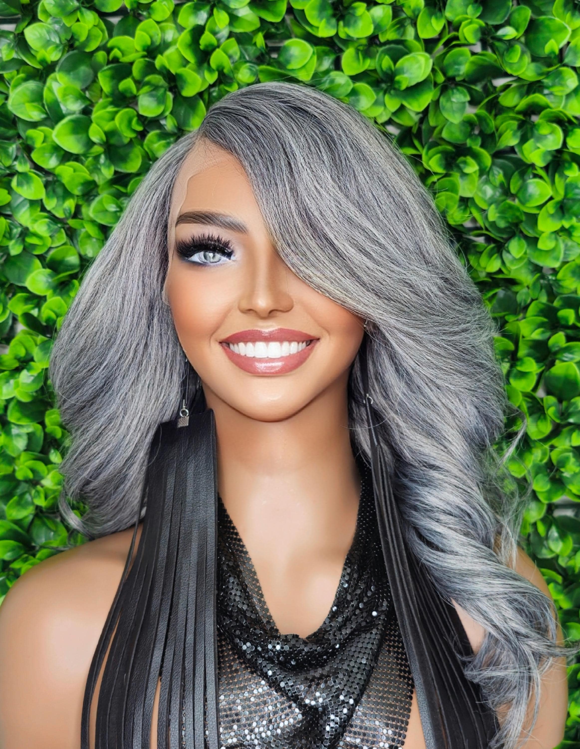 Glueless HD Lace Front Wig: Salt Pepper Gray #44 Synthetic 