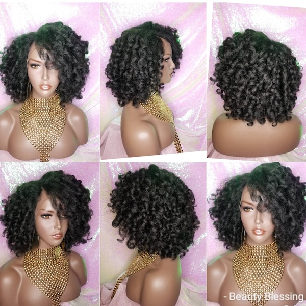 Wig Kinky Hair Afro Curl Lace Front Wig Curly Natural Yaki Texture Bob Wig Baby Hairs