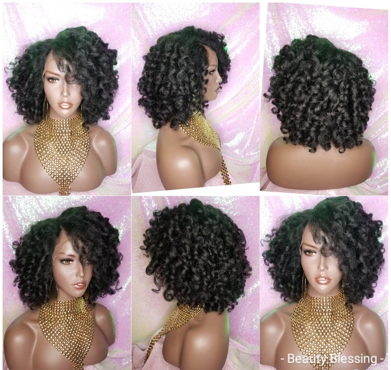 Wig Kinky Hair Afro Curl Lace Front Wig Curly Natural Yaki Texture Bob Wig Baby Hairs