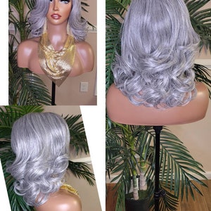 Gray Curly Wig: Yaki Texture, Voluminous Barrel Curls
