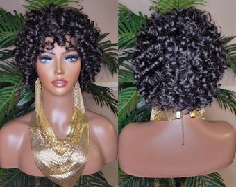 Peruca de cabelo humano brasileiro Remy: Touca completa com cachos grandes de praia