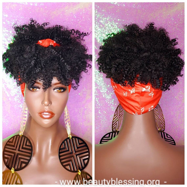Wig Hair Band Wig Afro Kinky Puff Bangs Wig Afro Curly Hair Etsy