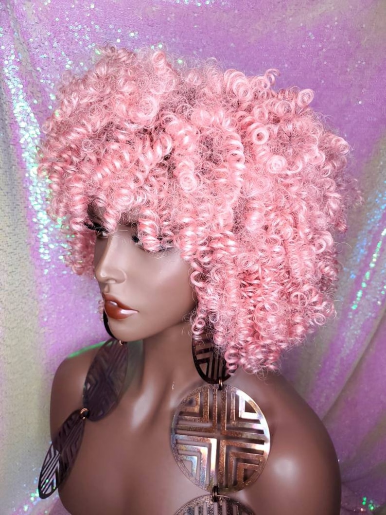 Woman Wig Curly Kinky Afro Spiral Curl Wig Pink Hair Wig Etsy