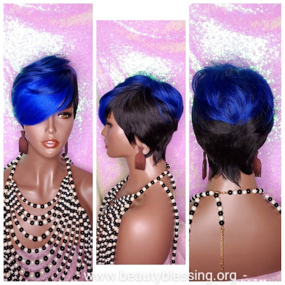 blue pixie wig