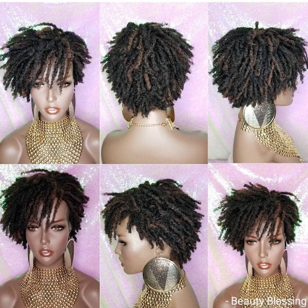 Wig Afrocentric Short Kinky Curly Coil Coily Twist Dread Locks Natural Style Full Cap Wig