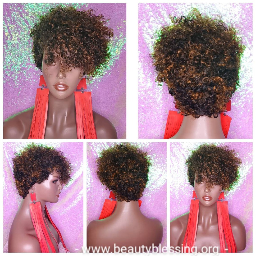 Wig Razor Pixie Cut Corkscrew Straw Curl Hair Wig Short Natural