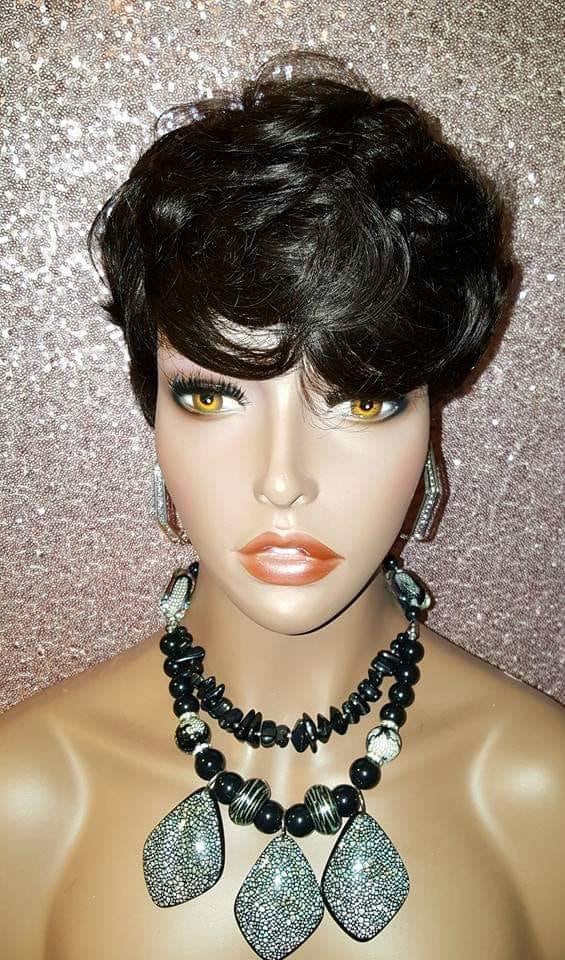 ?Gail? SHORT CUT SASSY FULL CAP WIG?NWT Amazon.com: Short Curly Pixie Cut Wigs with Bangs Human Hair  main image 4