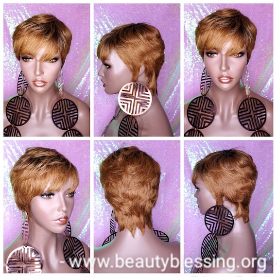 Pixie Cut Remy Human Hair Wig: Glueless Tapered Swoop Bang 