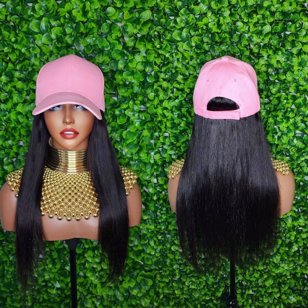 Human Hair Wig With Baseball Cap Etsy