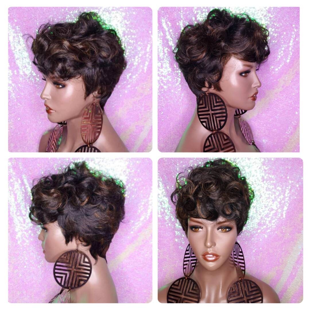 Curly Mohawk Hair Wig Black Auburn Mix Color Curl Glueless Wig Etsy