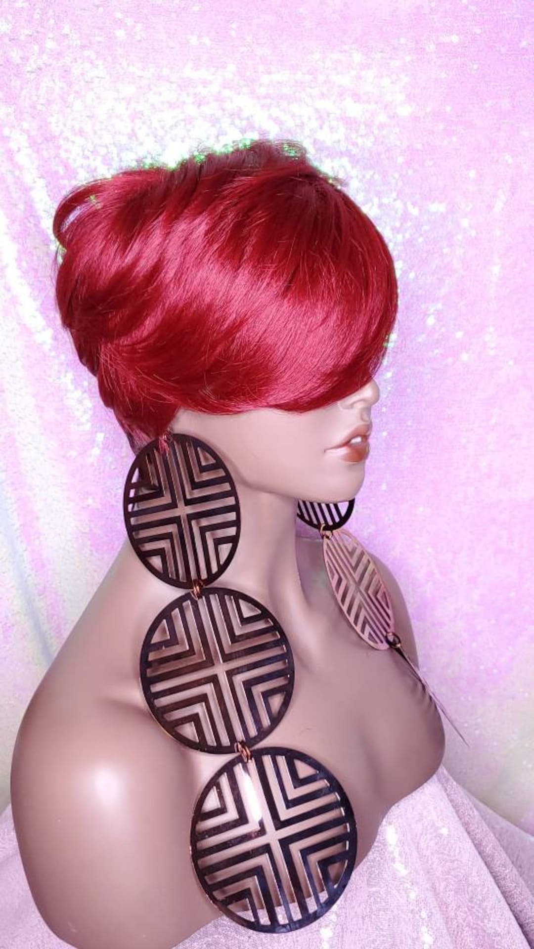 Pixie Short Cut Swoop Bang Ombre Burgundy Red Wine Wig Pixie Short Cut Swoop Bang Ombre Burgundy Red Wine Hair  main image 2