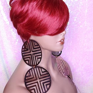 Wig Pixie Short Cut Swoop Bang Ombre Burgundy Red Wine Hair Wig