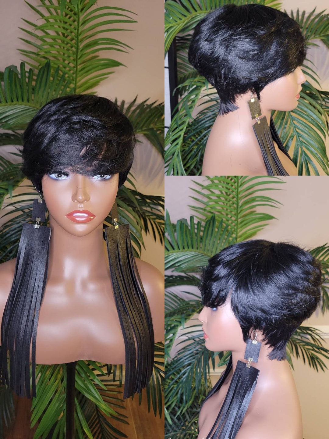 WIG Pixie Cut Swoop Bang 100% Remy Human Hair Short Style - Etsy