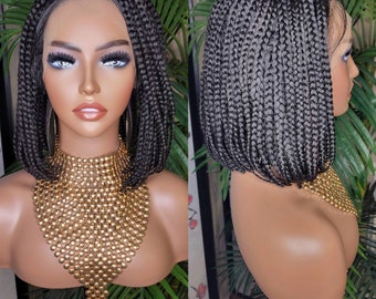 Wig Short Bob Box Braids Bob Lace Wig Flexible Parting Lace Front Wig Small Box Braid Bob Glueless Lace Wig