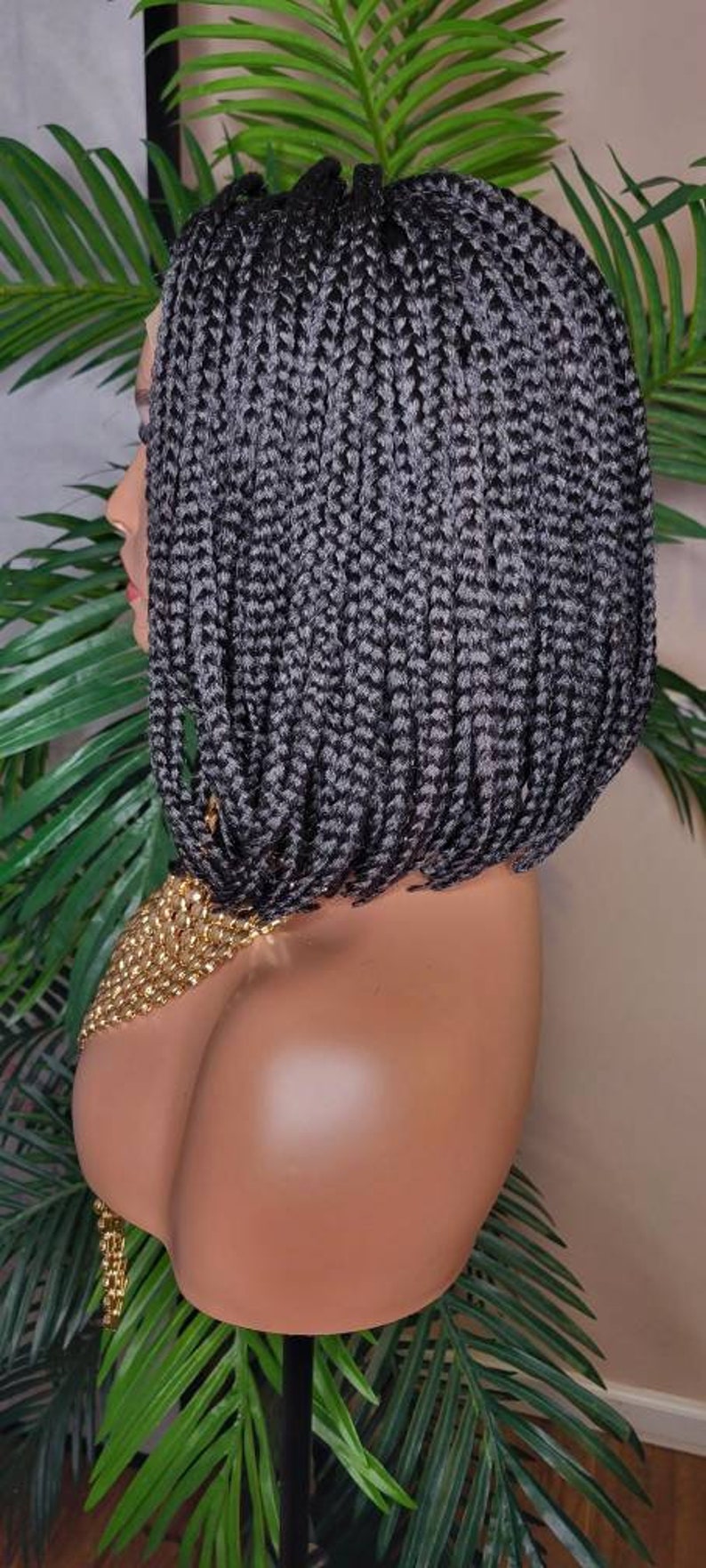 Wig Short Bob Box Braids Bob Lace Wig Flexible Parting Lace Front Wig Small Box Braid Bob Glueless Lace Wig image 3