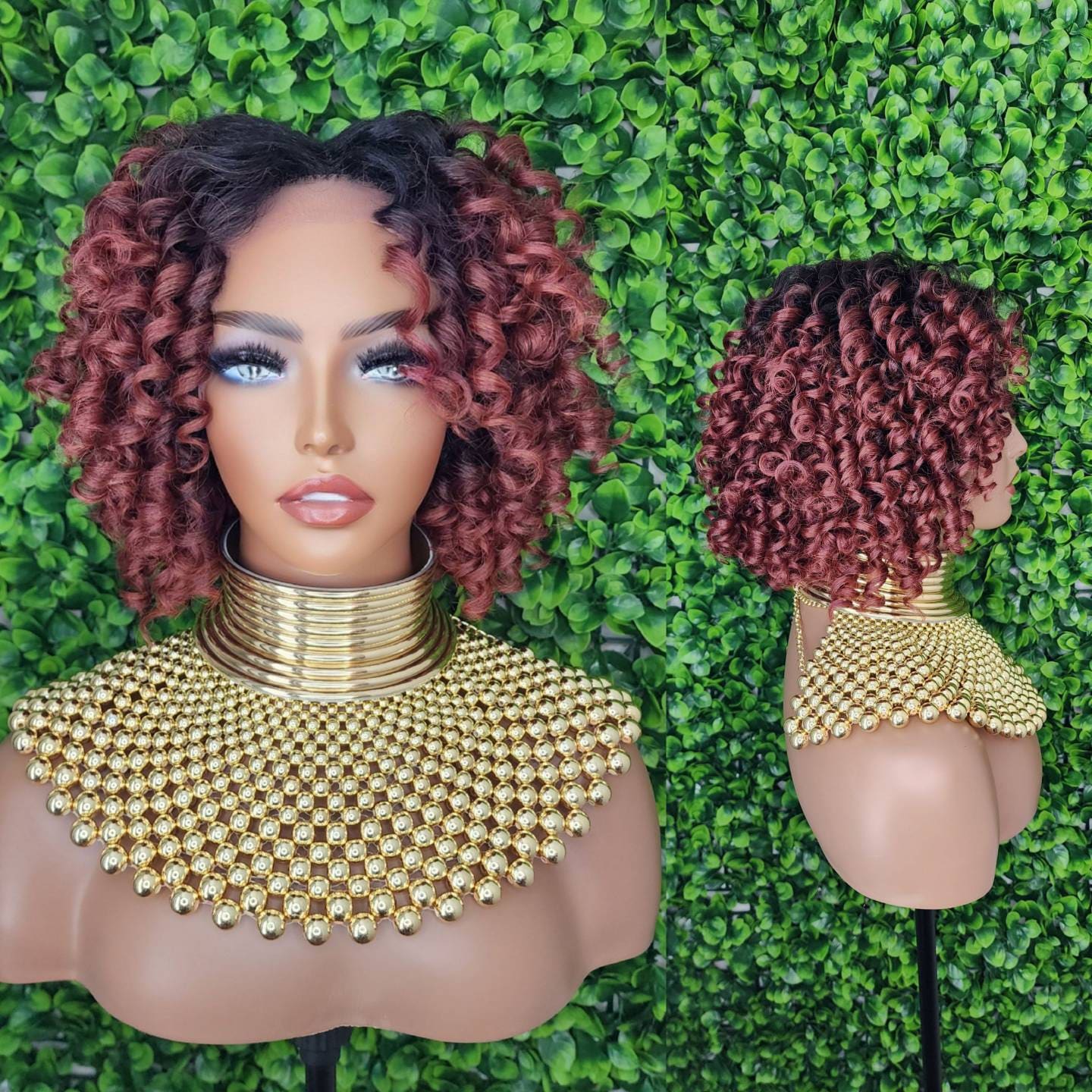 Wig Short Bob Kinky Afro Curl Lace Front Wig Small Wand Curl Bob Natural  Yaki Bob Wig Glueless Preplucked Lace Wig Ombre Burgundy Red Copper - Main Image