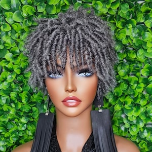 Salt Pepper Kinky Twist Wig Natural Tight Curl Pixie Short Afro Natural Hairstyle Thick Straw Curl Coily Hair Dark Gray Mix Wig