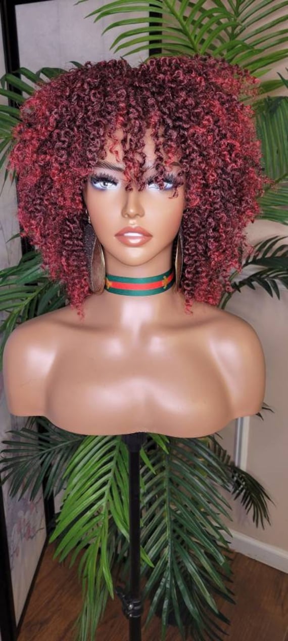 WIG Burgundy Hair Afro Coil Bantu Knot Twist Out Kinky Twist Hair Full Cap  Natural Wig Natural Hairstyle Wig Afro Twist Hair Wig -  New Zealand
