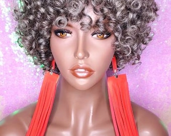 Short Curly Bob Wig, Brazilian Remy Hair, Salt Pepper Gray