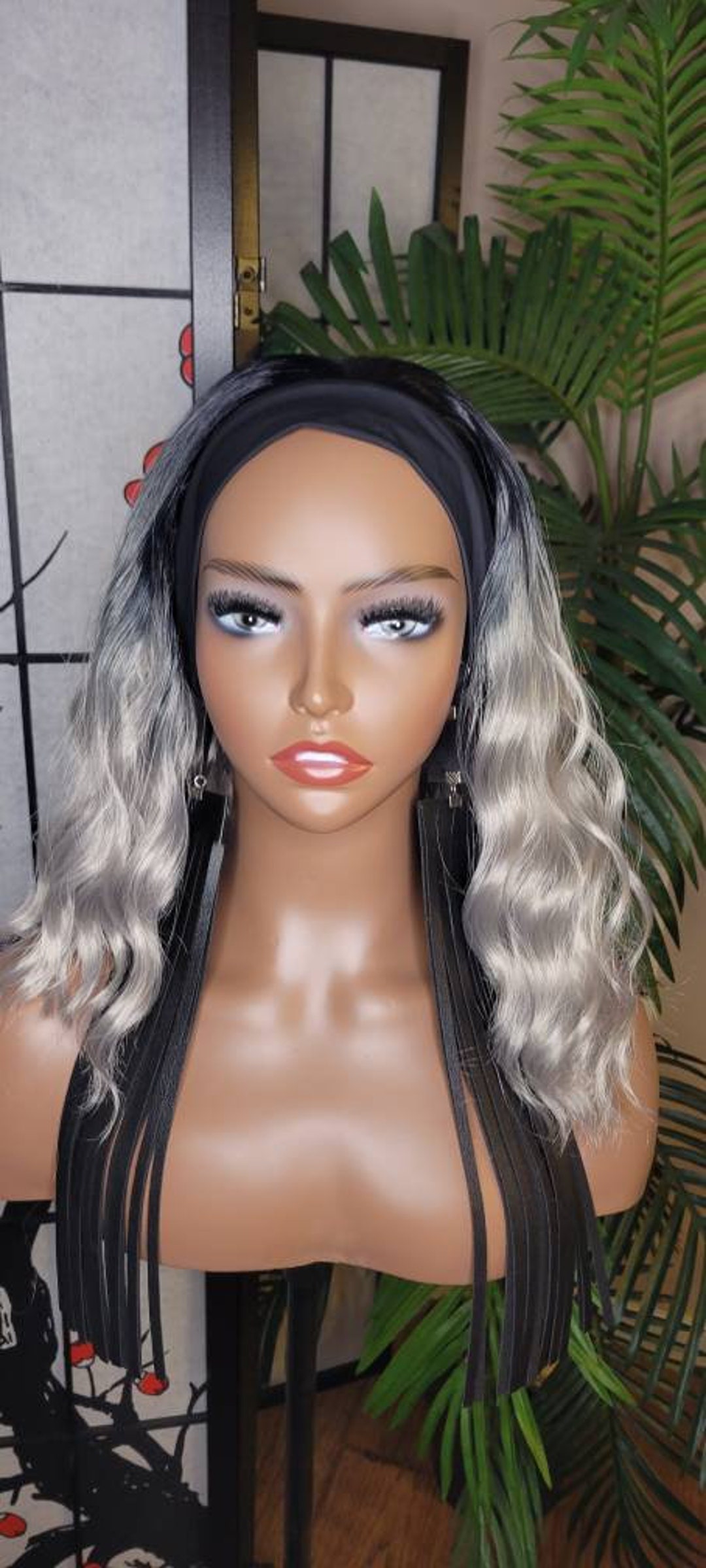 Wig Gray Hair Deep Wave Hair Headband Wig Body Wave Bob Hair Wig