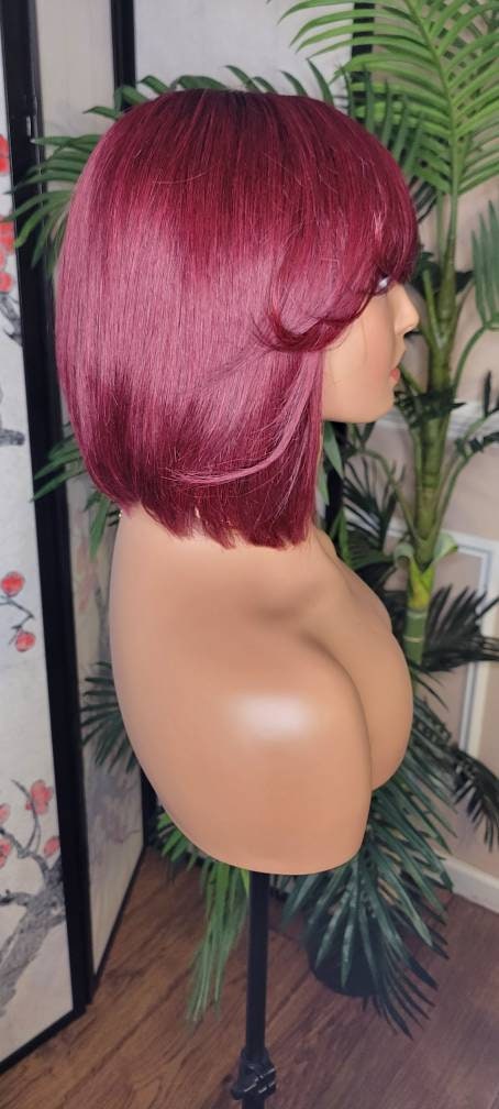 100% human red swoop bang bob hair wig Fashion Cute 100% Human Hair Red Color & Bangs Lace Front  main image 2