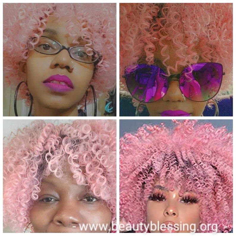 Woman Wig Curly Kinky Afro Spiral Curl Wig Pink Hair Wig Etsy UK
