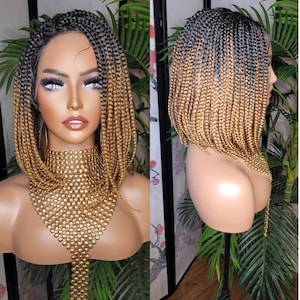 Ombre Strawberry Blonde Box Braid Bob Wig: Flexible Parting Lace Front