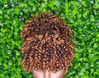 Strawberry Blonde Curly Afro Bun & Bangs Ponytail - 2pc Hair Piece