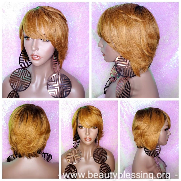 WIG Ombre Auburn Strawberry Blonde Bob Human Hair Brazilian Remy Short Hair Bob Style Full Cap Wig