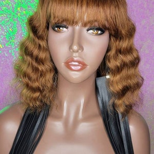 Wigs Deep Wave Short Bob Mink Brazilian Remy 100% Human Hair with Bangs Natural Wave Hair Wig Auburn Hair Wig