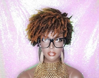Peluca afro rizada marrón ombré con espirales, estilo rasta con espirales retorcidas